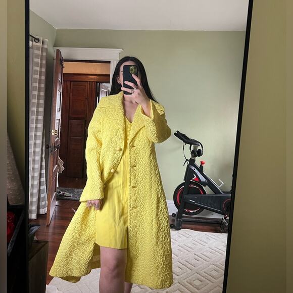 Vintage dress and coat set yellow spring textured puffer bright unique - Picture 1 of 8